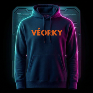 Genesis VÉORKY Origin Hoodie — Navy Blue with Neon Orange Accent